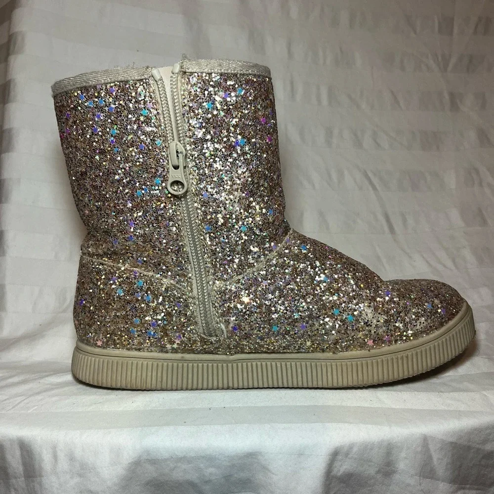 Cat & Jack Kids Champagne Gold Star Glitter Side Zip Faux Fur Lined Boots Size 3
